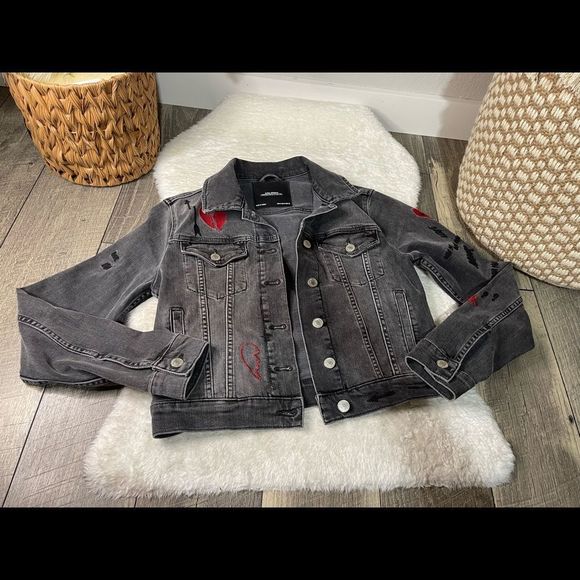 Zara Awesome What You Wanna Know Graphic Embroidered Black Denim Jacket - Picture 2 of 9